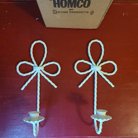 Vintage HOMCO 1157-BL Home Interior White Metal Wall Sconce Set NIOB - Picture 3 of 3